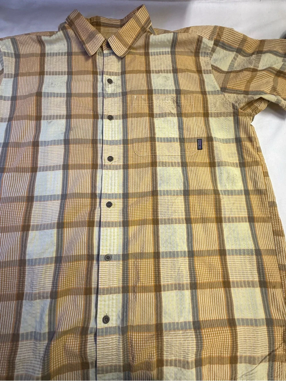 Men's Plaid Button-Up Shirt - Yellow & Brown